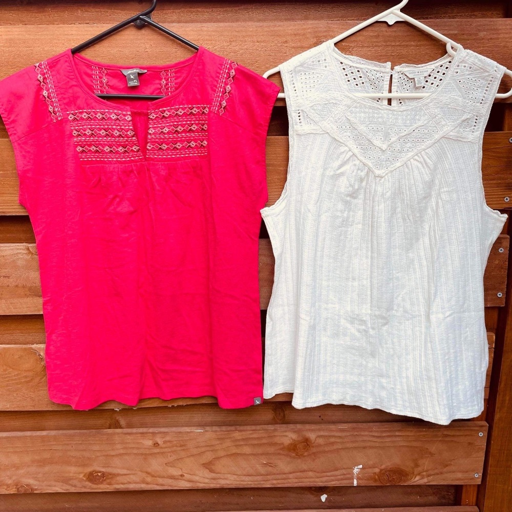 2 Embroidered Pink and White Tops for summer